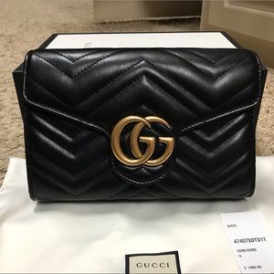 🎁Gucci Marmont Metalasse Leather Wallet on chain purse